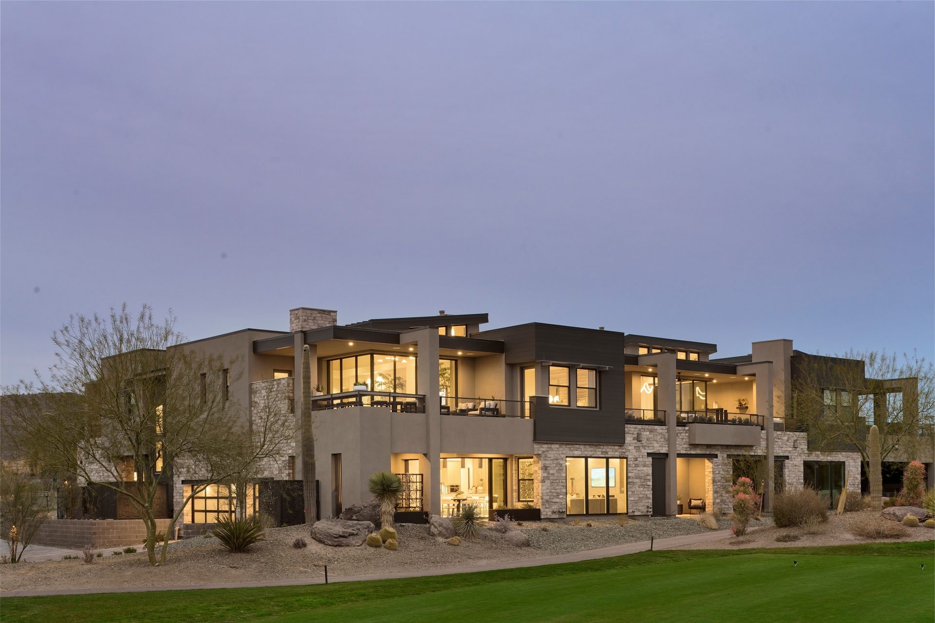 Contemporary Arizona home at twilight