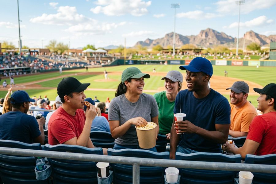 Friends enjoying a spring training baseball game