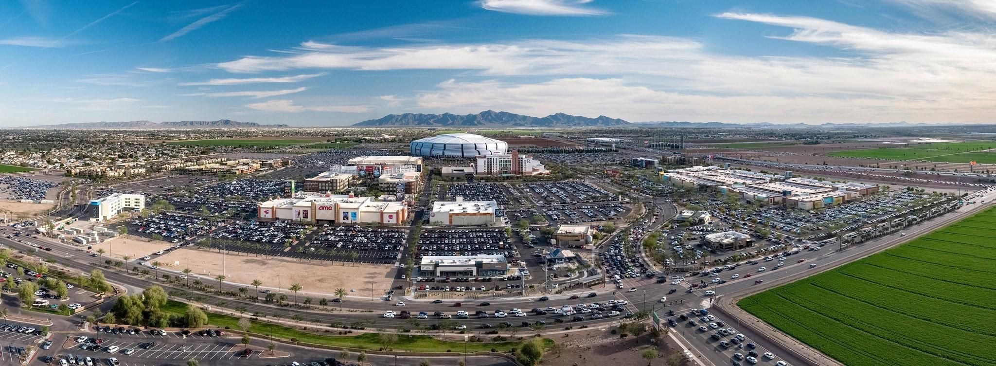 Aerial view of Westgate and State Farm Stadium in Glendale, Arizona