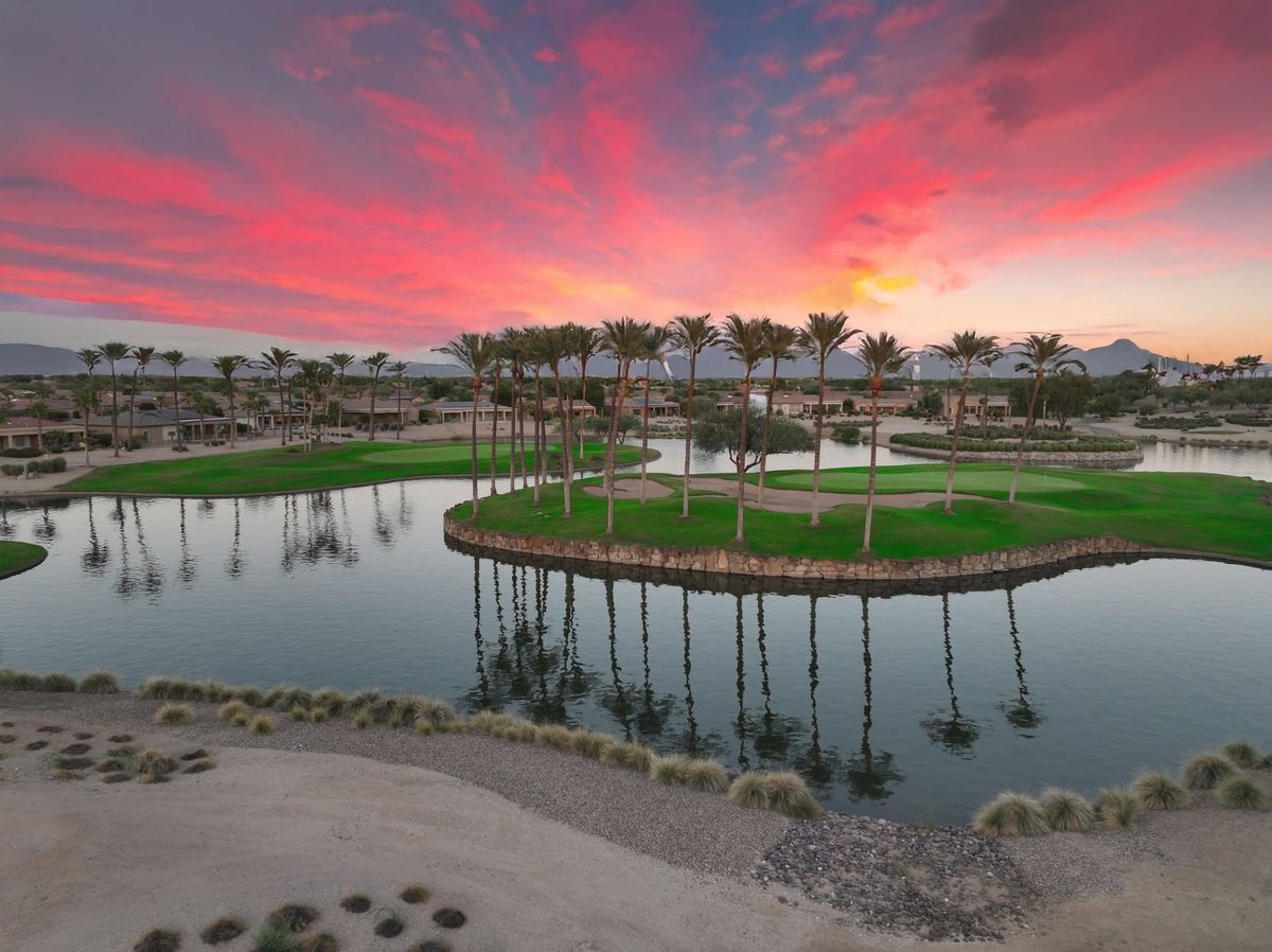 The Grand golf course lakes at sunset in Surprise, Arizona